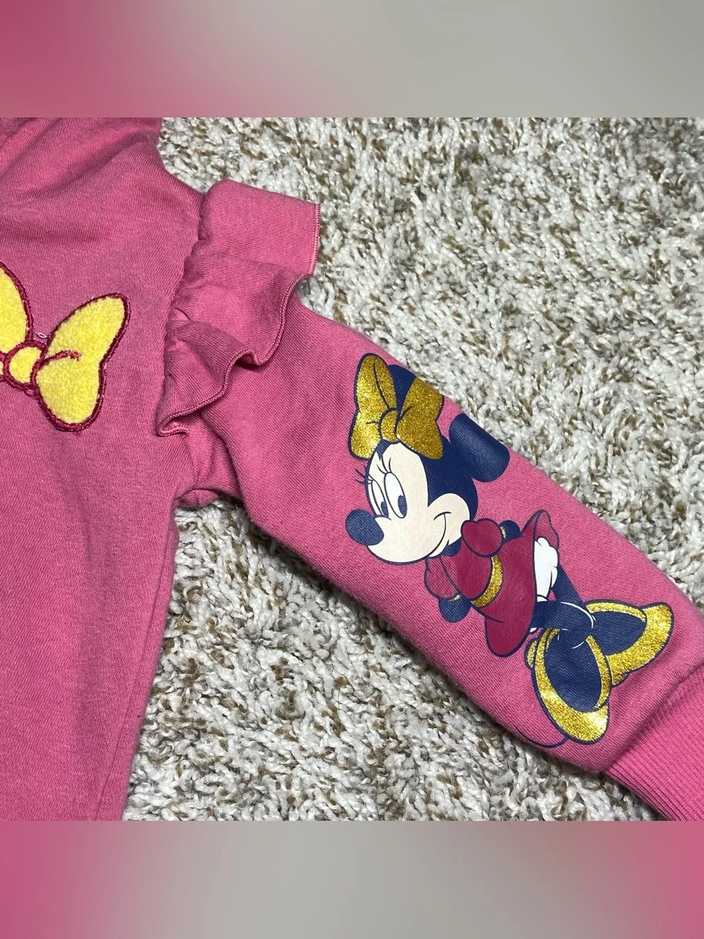 DISNEY JUNIOR Size 3T Minnie Mouse Pink Gold Glitter One Of A Kind 2-Piece Fit